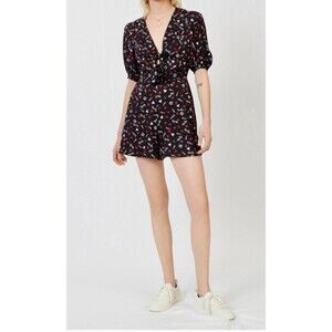 NWOT MAJE Lipstick Printed Jacquard Romper, Black, Sz 36 (S)